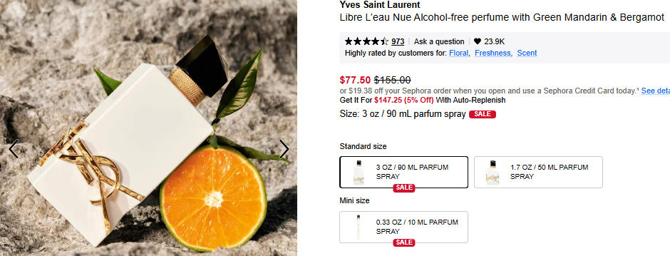YSL Libre L'Eau Nue 50% off at Sephora for $77.50